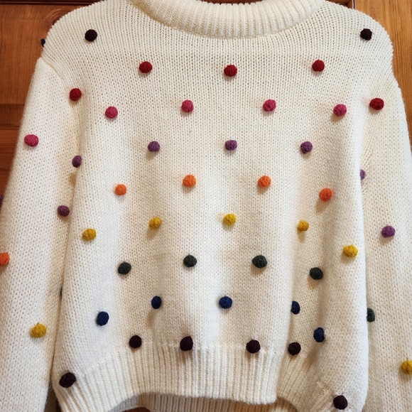 FARM Rio White Rainbow Dot Sweater, Size L - Picture 3 of 7
